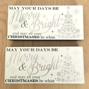 🎁Wood Decor White/Silver glitter “Merry & Bright”